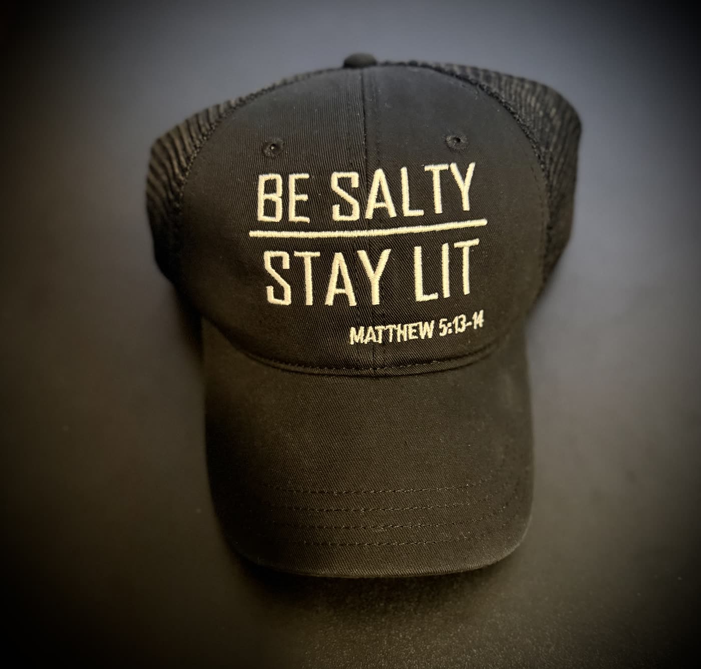 Black trucker hat embroidered Be Salty Stay Lit
