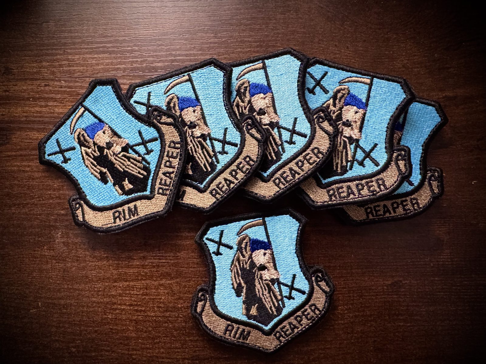 RIM REAPER light blue unit morale patches with grim reaper design