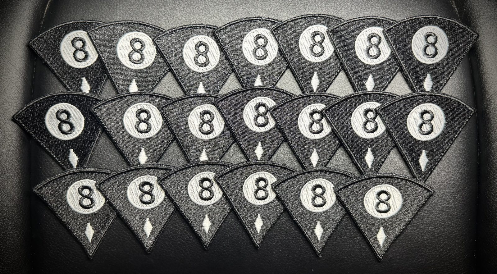 Black and white 8-ball embroidered patch production run